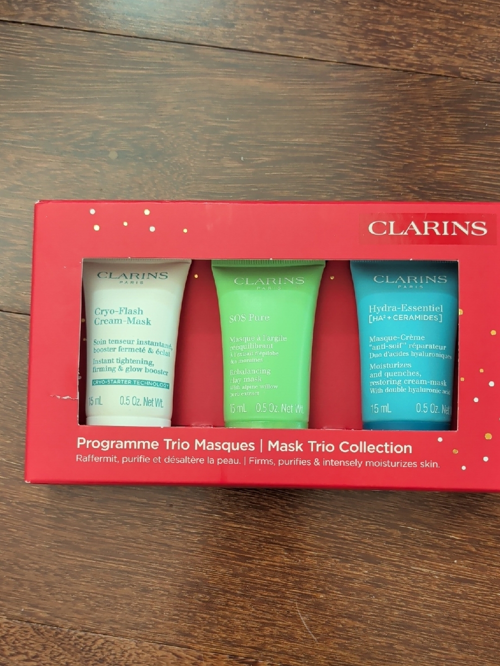 Clarins Red Gift Set with White, Green & Blue Mask Tubes